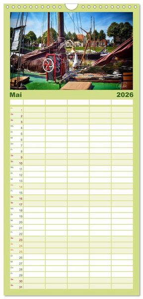 Produktbild: Familienplaner 2026 - Ostfriesland, die alten H&auml;fen - Greetsiel, Neuharlingersiel, Carolinensiel mit 5 Spalten (Wandkalender, 21 x 45 cm) CALVENDO