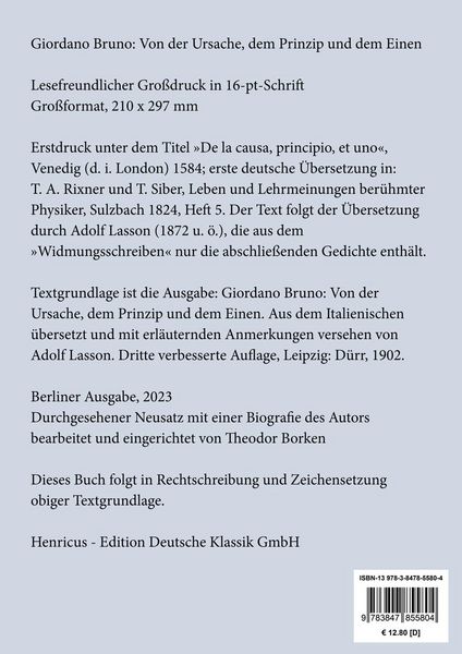 Produktbild: Von der Ursache, dem Prinzip und dem Einen (Gro&szlig;druck)