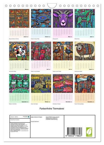 Produktbild: Farbenfrohe Tiermalerei (Wandkalender 2027 DIN A4 hoch), CALVENDO Monatskalender