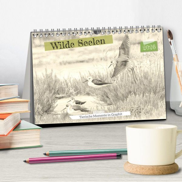 Produktbild: Wilde Seelen - Tierische Momente in Graphit (Tischkalender 2026 DIN A5 quer), CALVENDO Monatskalender