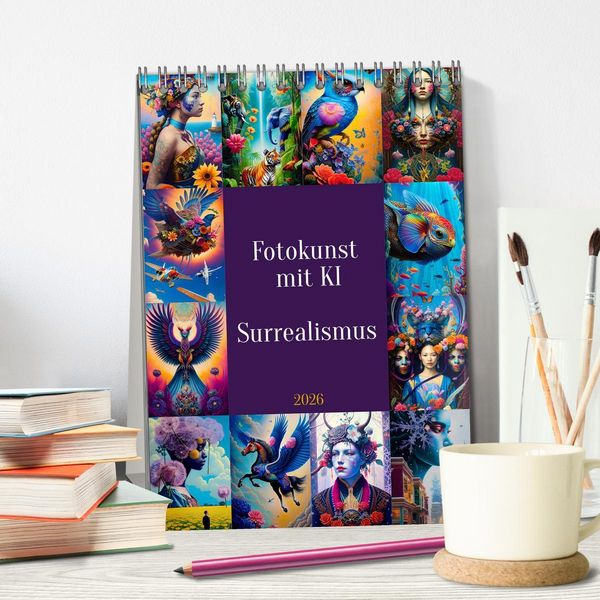 Produktbild: Fotokunst mit KI - Surrealismus (Tischkalender 2026 DIN A5 hoch), CALVENDO Monatskalender