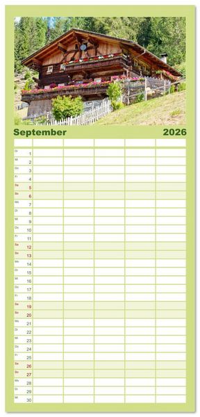Produktbild: Familienplaner 2026 - Ultental Wundersch&ouml;ne alte Bauernh&auml;user mit 5 Spalten (Wandkalender, 21 x 45 cm) CALVENDO