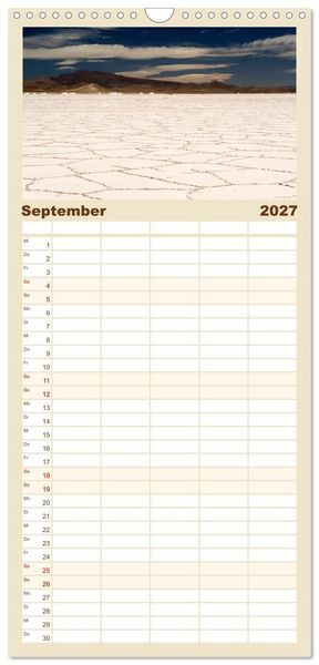 Produktbild: Familienplaner 2027 - Die Farben der Anden - Argentinien und Chile mit 5 Spalten (Wandkalender, 21 x 45 cm) CALVENDO