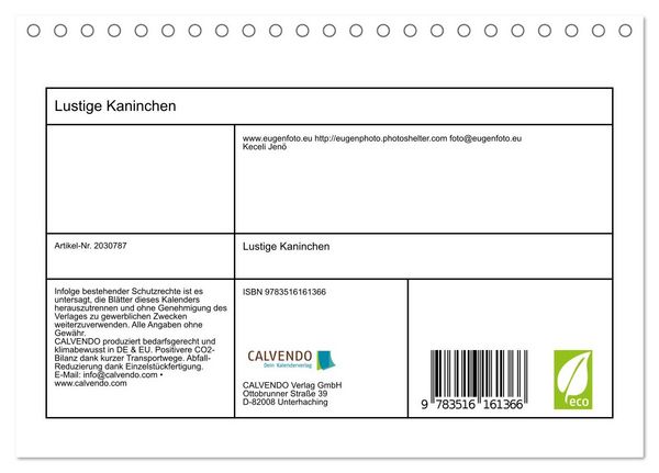 Produktbild: Lustige Kaninchen (Tischkalender 2026 DIN A5 quer), CALVENDO Monatskalender