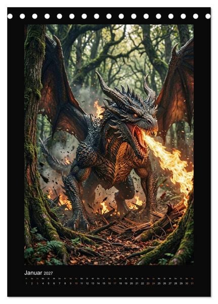 Produktbild: Drachen - Magische Herrscher, Dark‑Fantasy Wandkalender (Tischkalender 2027 DIN A5 hoch), CALVENDO Monatskalender