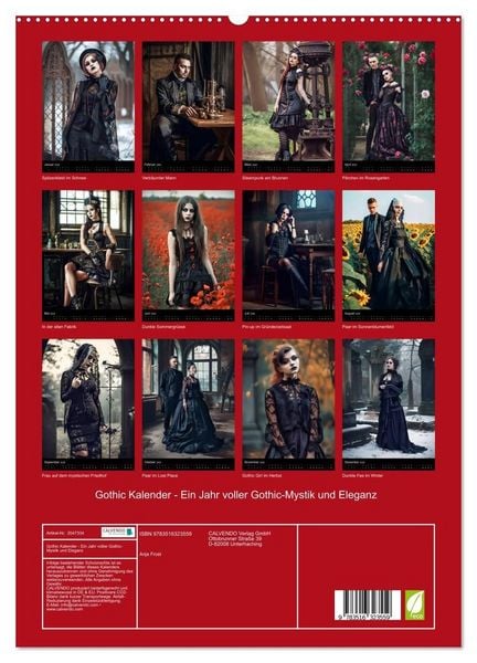 Produktbild: Gothic Kalender - Ein Jahr voller Gothic-Mystik und Eleganz (hochwertiger Premium Wandkalender 2026 DIN A2 hoch), Kunstdruck in Hochglanz