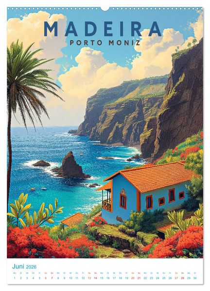 Produktbild: Madeira - Old School Poster Style (hochwertiger Premium Wandkalender 2026 DIN A2 hoch), Kunstdruck in Hochglanz