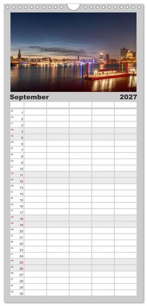 Produktbild: Familienplaner 2027 - Hamburgs Hafenlichter mit 5 Spalten (Wandkalender, 21 x 45 cm) CALVENDO