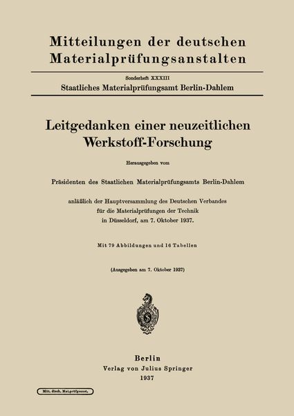 Produktbild: Leitgedanken einer neuzeitlichen Werkstoff-Forschung