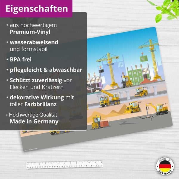 Produktbild: Cover-your-desk Schreibtischunterlage f&uuml;r Kinder Baustelle mit vielen Fahrzeugen Bagger und Kran, aus hochwertigem Vinyl , 60 x 40 cm