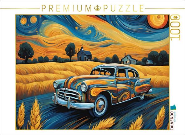 CALVENDO Puzzle Oldtimer im Stil von van Gogh | 1000 Teile Lege-Größe 64x48cm Foto-Puzzle für glückliche Stunden