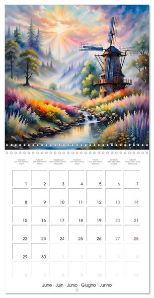 Produktbild: Moulins &agrave; vent Du printemps &agrave; l'hiver (Calendrier mural carr&eacute; 2026 30x30 cm) Calendrier double avec une page pour vos prises de notes