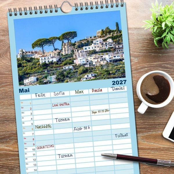 Produktbild: Familienplaner 2027 - Amalfi - Traumhafte K&uuml;ste zwischen Himmel und Meer mit 5 Spalten (Wandkalender, 21 x 45 cm) CALVENDO