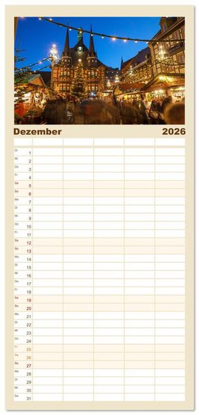 Produktbild: Familienplaner 2026 - Wernigerode - Historische Fachwerkstadt am Harz mit 5 Spalten (Wandkalender, 21 x 45 cm) CALVENDO
