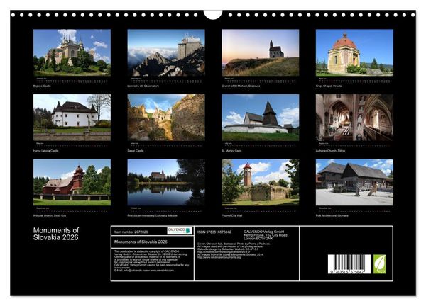 Produktbild: Monuments of Slovakia 2026 (Wall Calendar 2026 DIN A3 landscape), CALVENDO 12 Month Wall Calendar