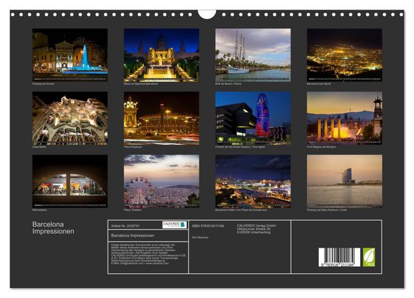 Produktbild: Barcelona Impressionen (Wandkalender 2026 DIN A3 quer), CALVENDO Monatskalender