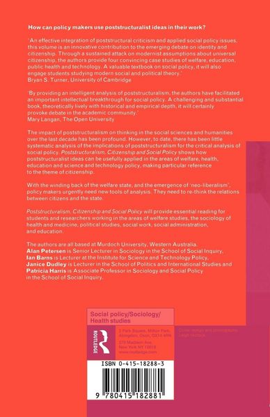 Produktbild: Poststructuralism, Citizenship and Social Policy