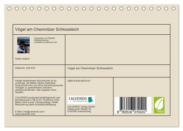 Produktbild: V&ouml;gel am Chemnitzer Schlossteich (Tischkalender 2026 DIN A5 quer), CALVENDO Monatskalender