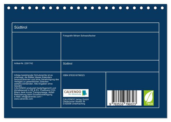 Produktbild: S&uuml;dtirol (Tischkalender 2027 DIN A5 quer), CALVENDO Monatskalender