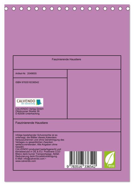 Produktbild: Faszinierende Haustiere (Tischkalender 2026 DIN A5 hoch), CALVENDO Monatskalender
