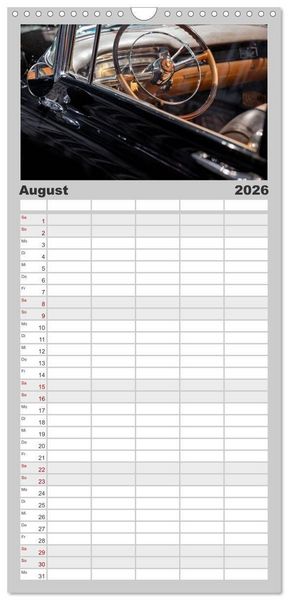 Produktbild: Familienplaner 2026 - Einsteigen, bitte! - Innenansichten automobiler Ikonen mit 5 Spalten (Wandkalender, 21 x 45 cm) CALVENDO