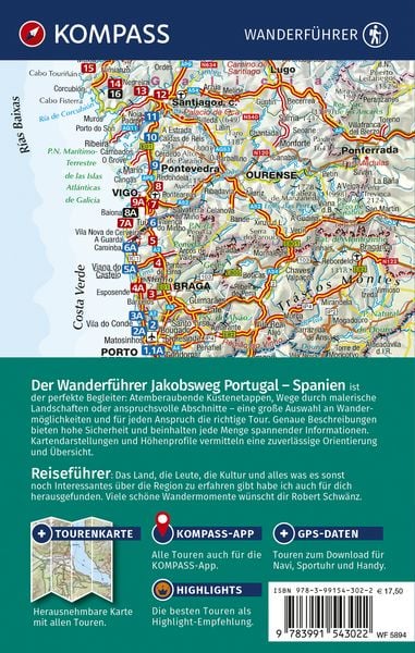 Produktbild: KOMPASS Wanderf&uuml;hrer Jakobsweg Portugal &ndash; Spanien, 25 Etappen mit Extra-Tourenkarte