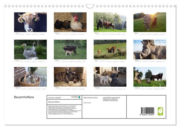 Produktbild: Bauernhoftiere (Wandkalender 2026 DIN A3 quer), CALVENDO Monatskalender