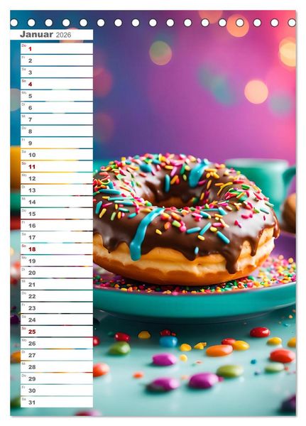 Produktbild: Donuts and Birthdays, s&uuml;&szlig;er Geburtstagskalender mit bunte KI Donuts (Tischkalender 2026 DIN A5 hoch), CALVENDO Monatskalender