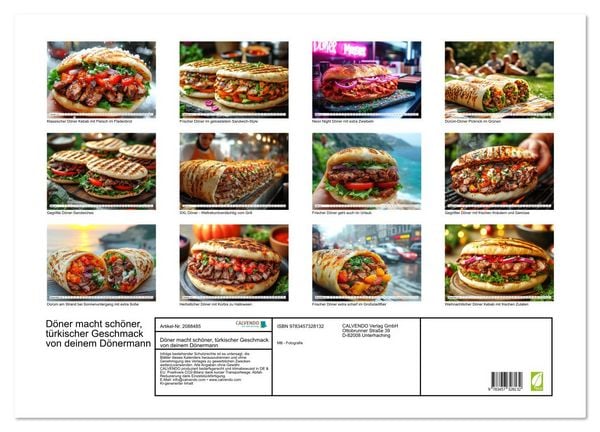 Produktbild: D&ouml;ner macht sch&ouml;ner, t&uuml;rkischer Geschmack von deinem D&ouml;nermann (Wandkalender 2026 DIN A2 quer), CALVENDO Monatskalender
