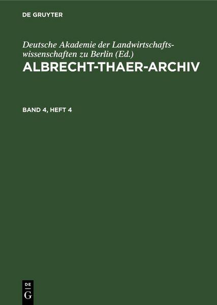 Produktbild: Albrecht-Thaer-Archiv. Band 4, Heft 4