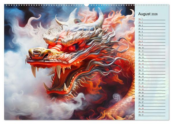 Produktbild: Drachen-Jahr - Kalenderplaner im Stile des chinesischen Tierkreiszeichens (hochwertiger Premium Wandkalender 2026 DIN A2 quer), Kunstdruck in Hochglanz