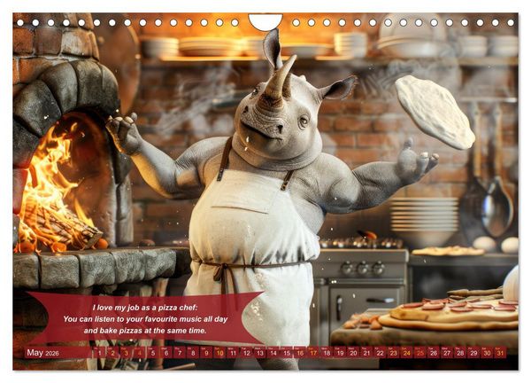 Produktbild: Funny charming animals as pizza chef (Wall Calendar 2026 DIN A4 landscape), CALVENDO 12 Month Wall Calendar