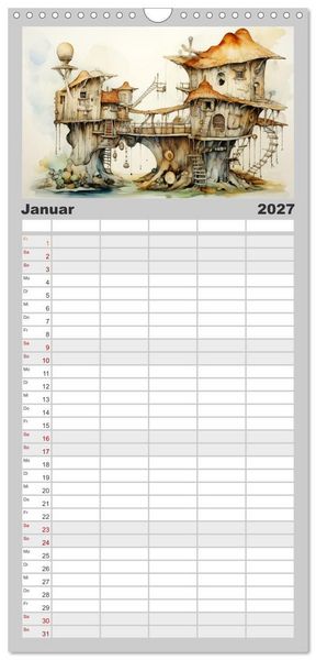 Produktbild: Familienplaner 2027 - Kuriose H&auml;user mit 5 Spalten (Wandkalender, 21 x 45 cm) CALVENDO