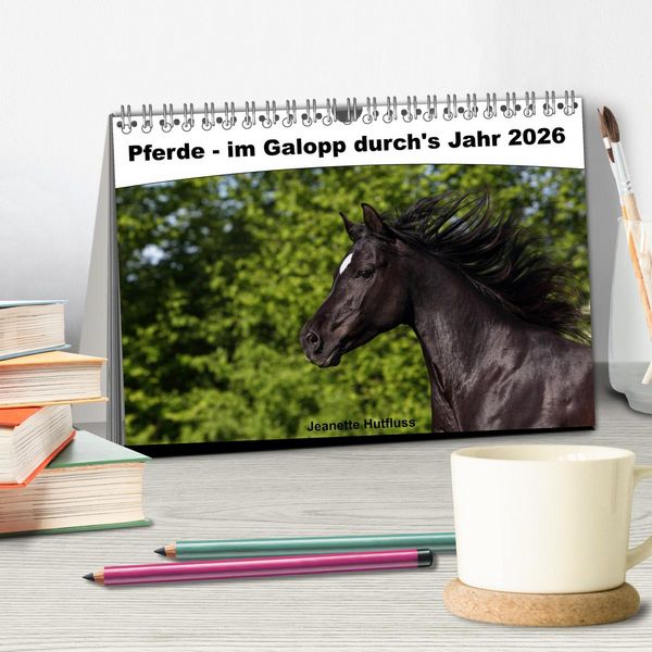 Produktbild: Pferde - im Galopp durch's Jahr 2026 (Tischkalender 2026 DIN A5 quer), CALVENDO Monatskalender