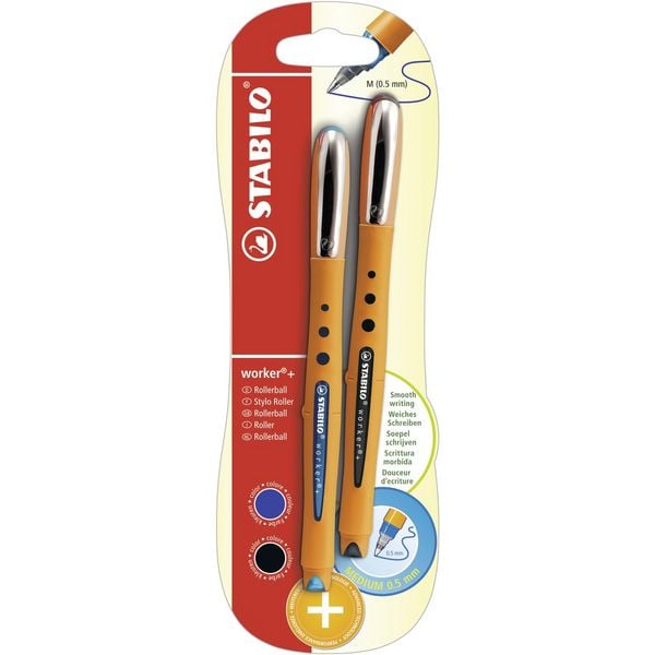 Produktbild: STABILO Tintenroller worker + medium blau schwarz 2 St&uuml;ck Blister