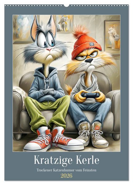 Produktbild: Kratzige Kerle. Trockener Katzenhumor vom Feinsten (Wandkalender 2026 DIN A2 hoch), CALVENDO Monatskalender