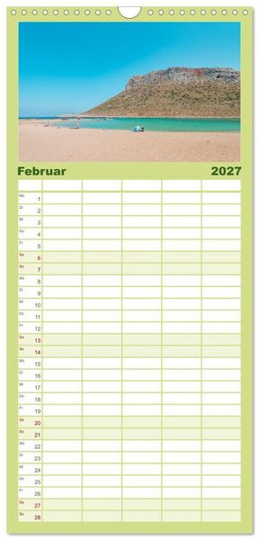 Produktbild: Familienplaner 2027 - Kreta - Die sch&ouml;nsten Str&auml;nde mit 5 Spalten (Wandkalender, 21 x 45 cm) CALVENDO