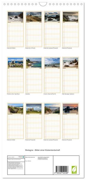 Produktbild: Familienplaner 2026 - Bretagne - Bilder einer K&uuml;stenlandschaft mit 5 Spalten (Wandkalender, 21 x 45 cm) CALVENDO