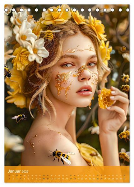 Produktbild: Bienenk&ouml;nigin - Goldene Harmonie von Sch&ouml;nheit, Honig und Bienen (Tischkalender 2026 DIN A5 hoch), CALVENDO Monatskalender