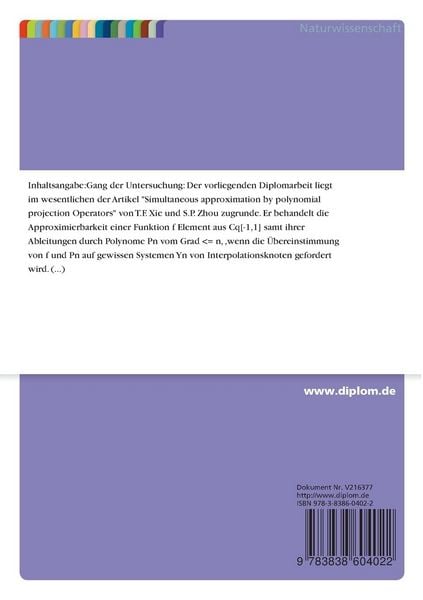 Produktbild: Zur Simulation Approximierbarkeit einer Funktion samt Ableitungen durch Polynome