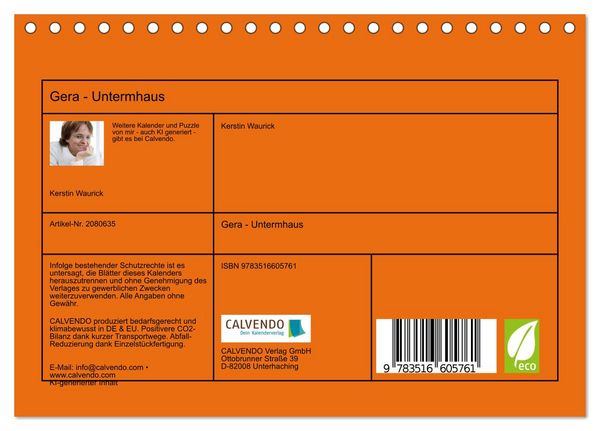 Produktbild: Gera - Untermhaus (Tischkalender 2026 DIN A5 quer), CALVENDO Monatskalender