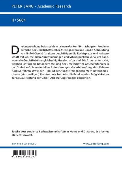 Produktbild: Die Abberufung des GmbH-Gesellschafter-Gesch&auml;ftsf&uuml;hrers