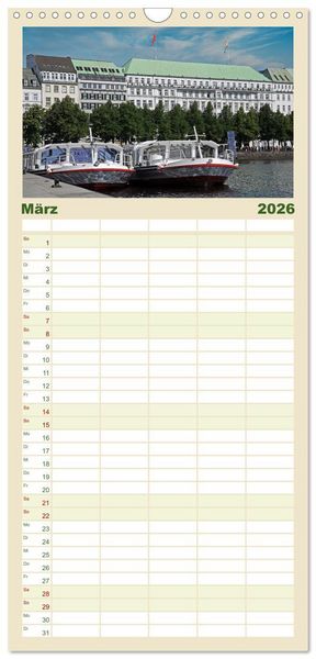 Produktbild: Familienplaner 2026 - Alsteransichten in Hamburg mit 5 Spalten (Wandkalender, 21 x 45 cm) CALVENDO