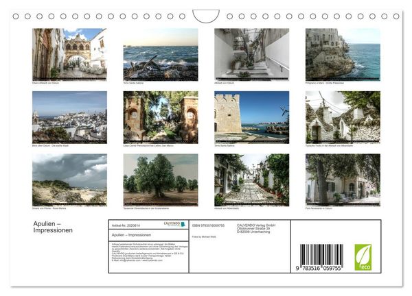 Produktbild: Apulien &ndash; Impressionen (Wandkalender 2026 DIN A4 quer), CALVENDO Monatskalender
