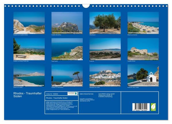 Produktbild: Rhodos - Traumhafter S&uuml;den (Wandkalender 2026 DIN A3 quer), CALVENDO Monatskalender