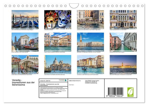 Produktbild: Venedig - Impressionen aus der Serenissima (Wandkalender 2026 DIN A4 quer), CALVENDO Monatskalender