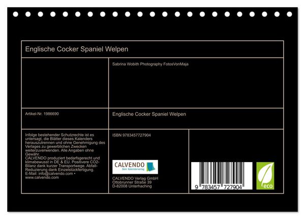 Produktbild: Englische Cocker Spaniel Welpen (Tischkalender 2026 DIN A5 quer), CALVENDO Monatskalender