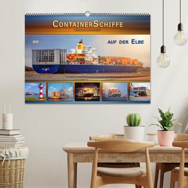 Produktbild: Containerschiffe auf der Elbe (Wandkalender 2026 DIN A2 quer), CALVENDO Monatskalender