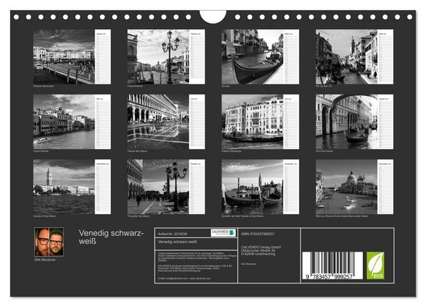 Produktbild: Venedig schwarz-wei&szlig; (Wandkalender 2026 DIN A4 quer), CALVENDO Monatskalender