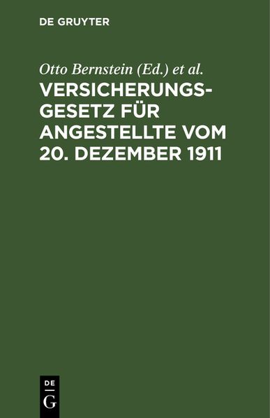 Produktbild: Versicherungsgesetz f&uuml;r Angestellte vom 20. Dezember 1911